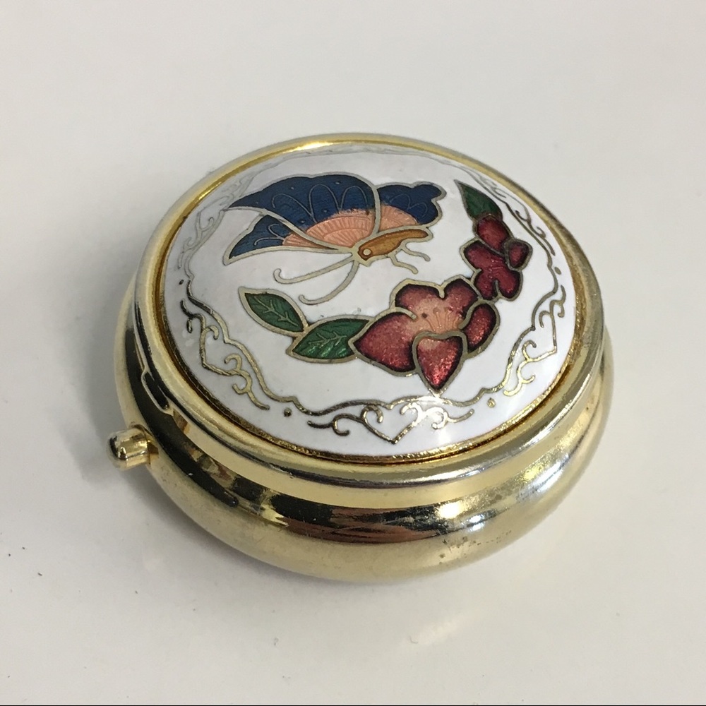 Vintage Gold Cloisonné Butterfly Mini Pill Box